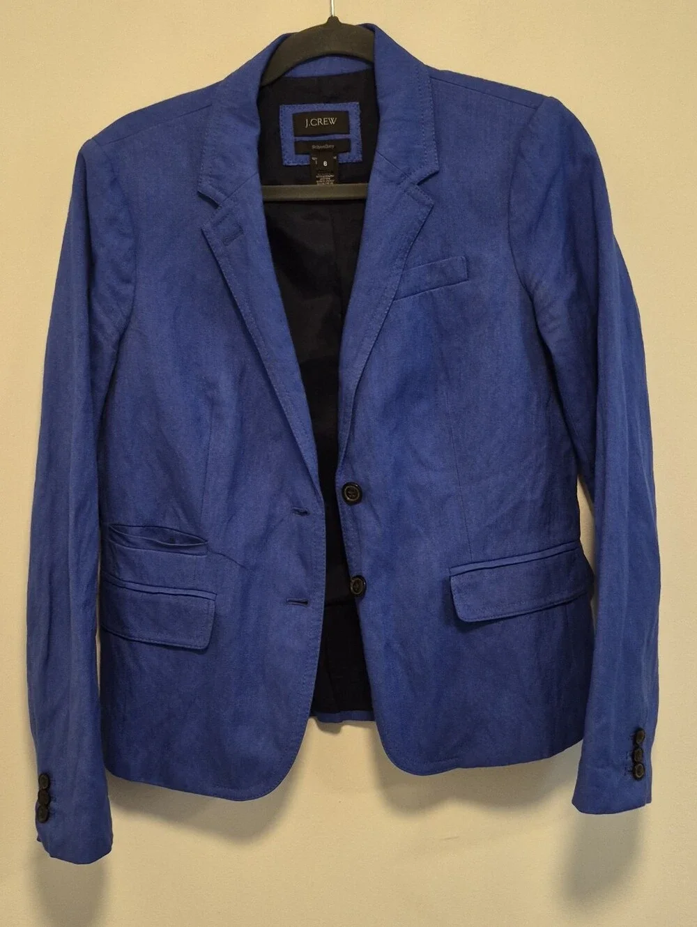 J. Crew Schoolboy Blazer Jacket Cobalt Blue Linen Blend 2010 Women's Size 6